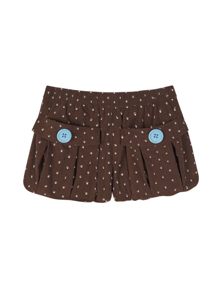 Corduroy Paw Pads Print 3D Pocket Bud Shorts【s0000018790】