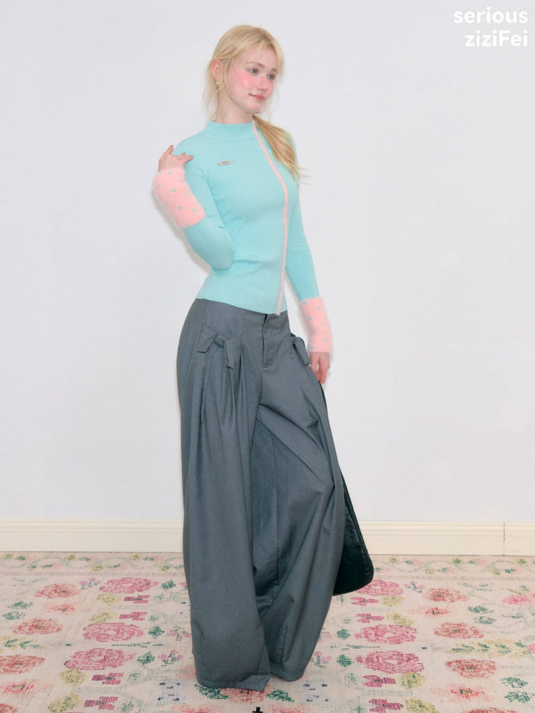 Color-Blocked Tall Collar Slimming Blue Base Knit Top【s0000018791】