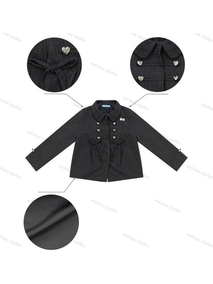 Dark Gray Vintage Doll Neckline Bow Napoleon Jacket【s0000018792】