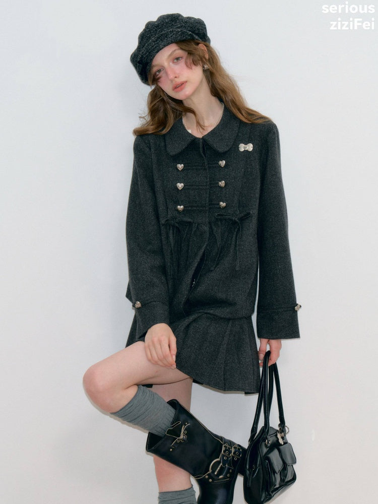 Dark Gray Vintage Doll Neckline Bow Napoleon Jacket【s0000018792】