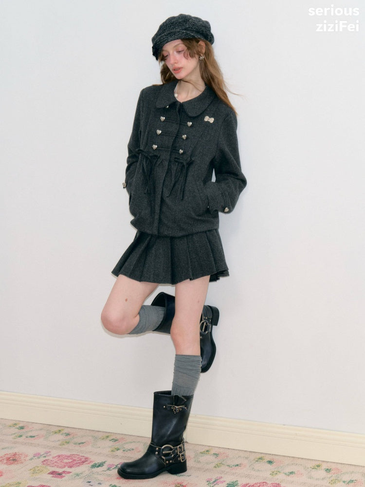 Dark Gray Vintage Doll Neckline Bow Napoleon Jacket【s0000018792】