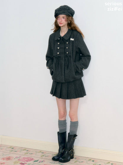 Dark Gray Vintage Doll Neckline Bow Napoleon Jacket【s0000018792】