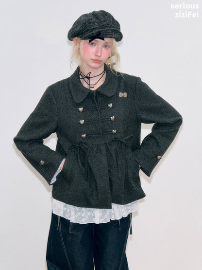 Dark Gray Vintage Doll Neckline Bow Napoleon Jacket【s0000018792】