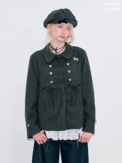 Dark Gray Vintage Doll Neckline Bow Napoleon Jacket【s0000018792】