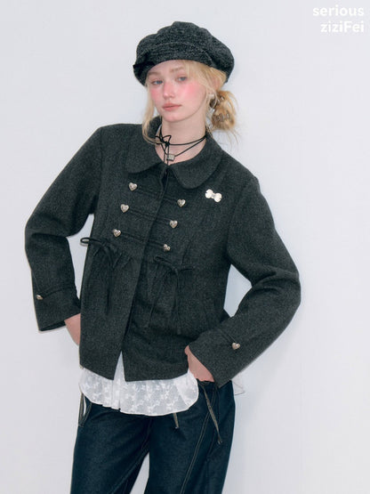 Dark Gray Vintage Doll Neckline Bow Napoleon Jacket【s0000018792】