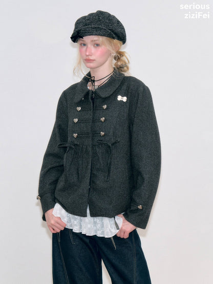 Dark Gray Vintage Doll Neckline Bow Napoleon Jacket【s0000018792】