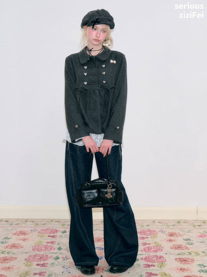 Dark Gray Vintage Doll Neckline Bow Napoleon Jacket【s0000018792】