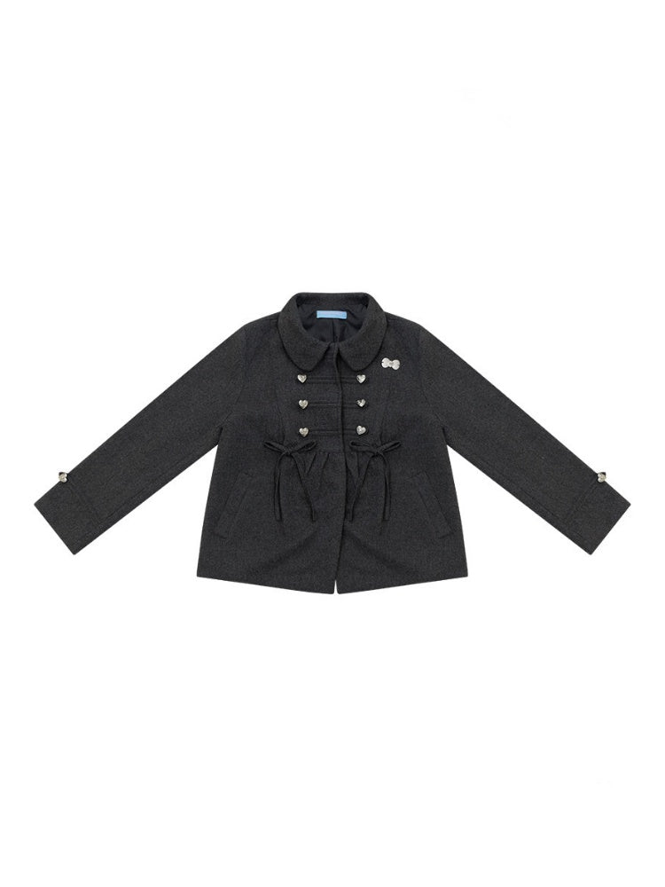 Dark Gray Vintage Doll Neckline Bow Napoleon Jacket【s0000018792】