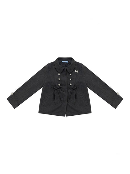 Dark Gray Vintage Doll Neckline Bow Napoleon Jacket【s0000018792】