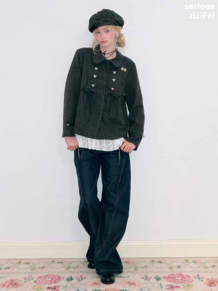 Dark Gray Vintage Doll Neckline Bow Napoleon Jacket【s0000018792】