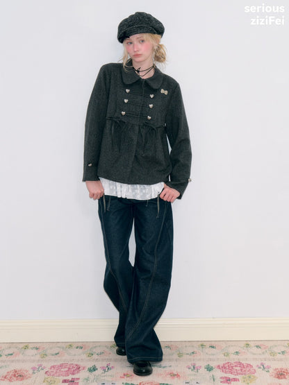 Dark Gray Vintage Doll Neckline Bow Napoleon Jacket【s0000018792】