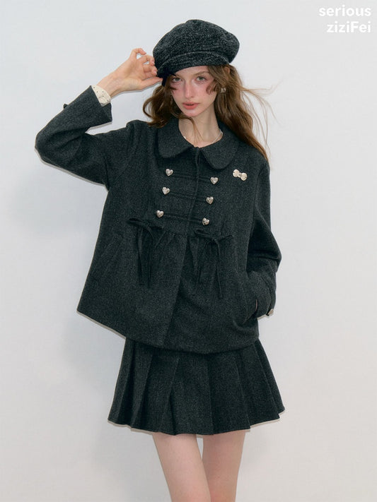 Dark Gray Vintage Doll Neckline Bow Napoleon Jacket【s0000018792】