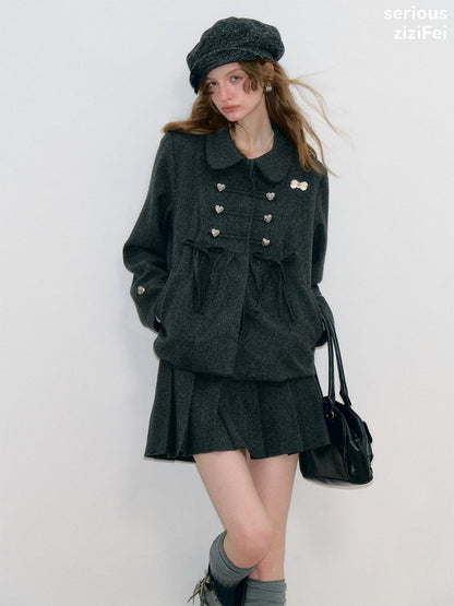 Dark Gray Vintage Doll Neckline Bow Napoleon Jacket【s0000018792】