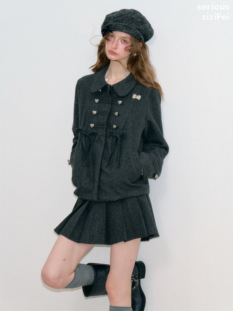 Dark Gray Vintage Doll Neckline Bow Napoleon Jacket【s0000018792】