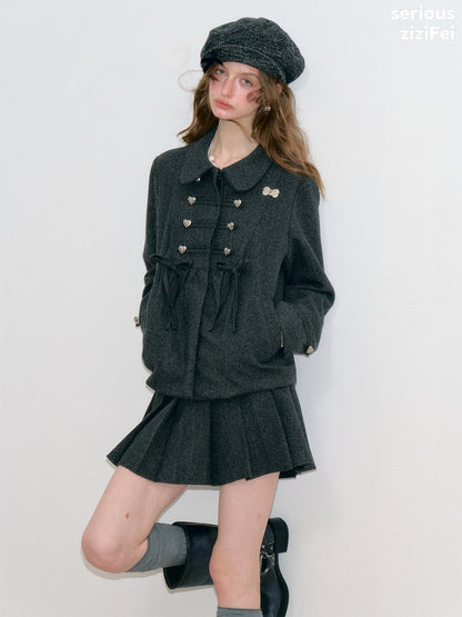Dark Gray Vintage Doll Neckline Bow Napoleon Jacket【s0000018792】