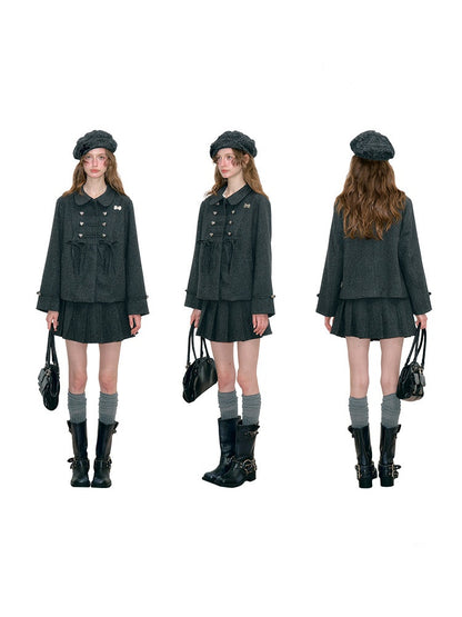 Dark Gray Vintage Doll Neckline Bow Napoleon Jacket【s0000018792】
