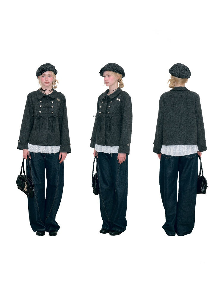 Dark Gray Vintage Doll Neckline Bow Napoleon Jacket【s0000018792】