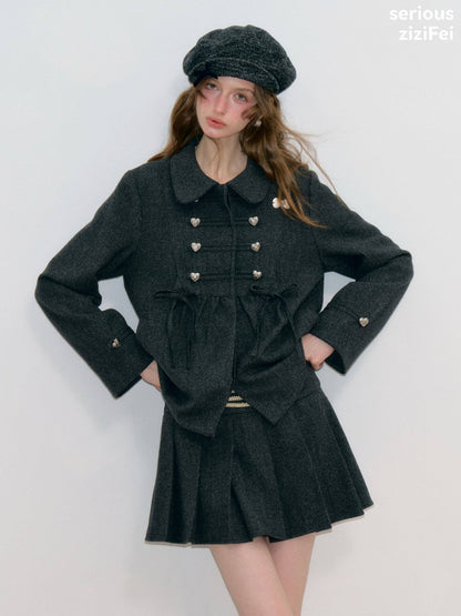 Dark Gray Vintage Doll Neckline Bow Napoleon Jacket【s0000018792】