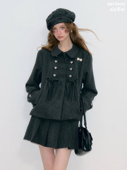 Dark Gray Vintage Doll Neckline Bow Napoleon Jacket【s0000018792】