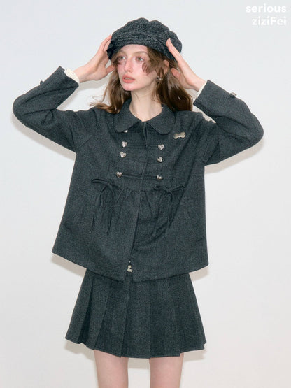 Dark Gray Vintage Doll Neckline Bow Napoleon Jacket【s0000018792】