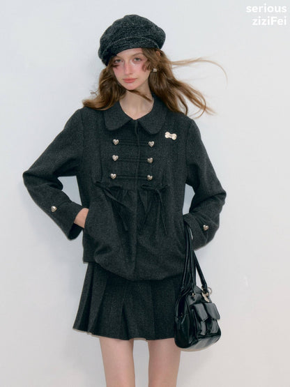 Dark Gray Vintage Doll Neckline Bow Napoleon Jacket【s0000018792】