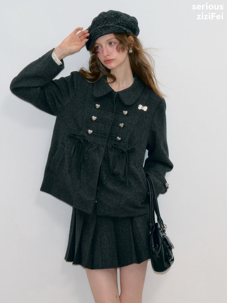 Dark Gray Vintage Doll Neckline Bow Napoleon Jacket【s0000018792】