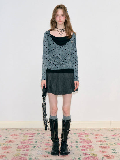 Vintage High-Waisted Slimming Double-Breasted Dark Gray Academy-Pleated Short Skirt【s0000018796】