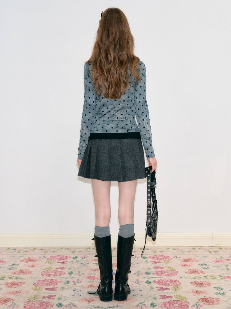 Vintage High-Waisted Slimming Double-Breasted Dark Gray Academy-Pleated Short Skirt【s0000018796】