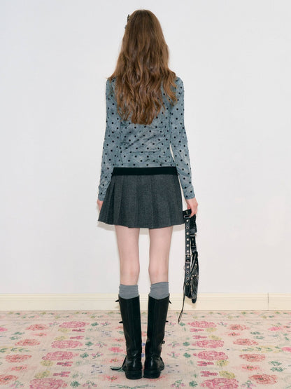 Vintage High-Waisted Slimming Double-Breasted Dark Gray Academy-Pleated Short Skirt【s0000018796】