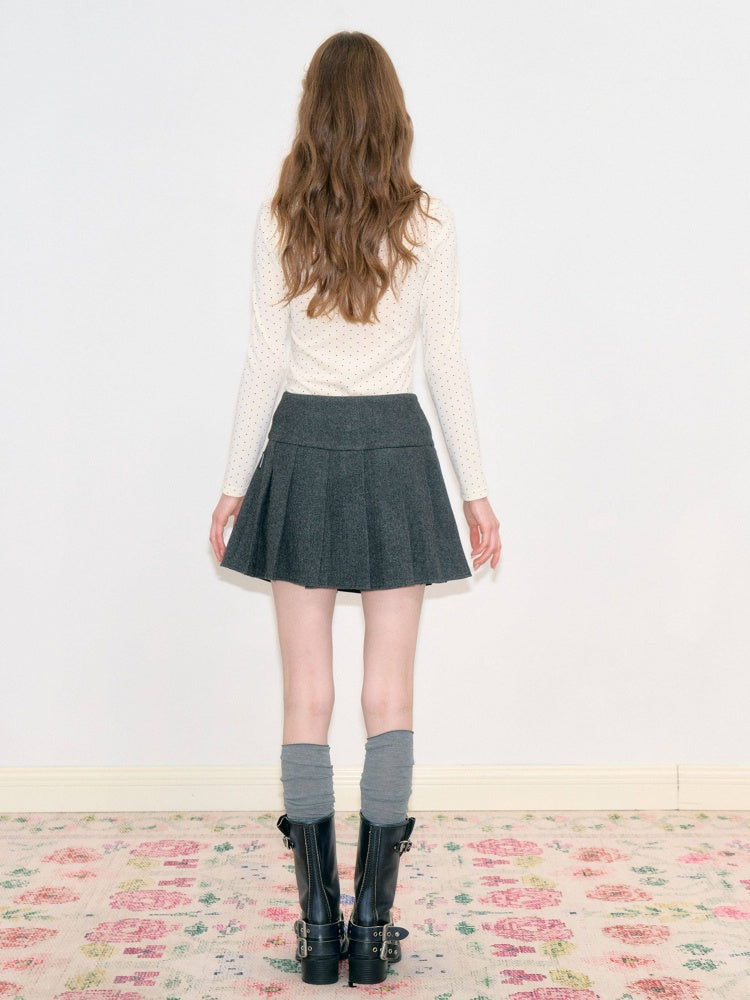 Vintage High-Waisted Slimming Double-Breasted Dark Gray Academy-Pleated Short Skirt【s0000018796】