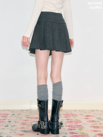 Vintage High-Waisted Slimming Double-Breasted Dark Gray Academy-Pleated Short Skirt【s0000018796】