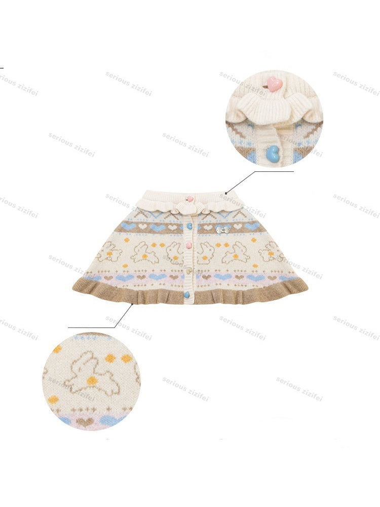 Star Rabbit Dreams Journey Apricot Cape Shawl Two-Piece Sweater Knit Cardigan【s0000018797】