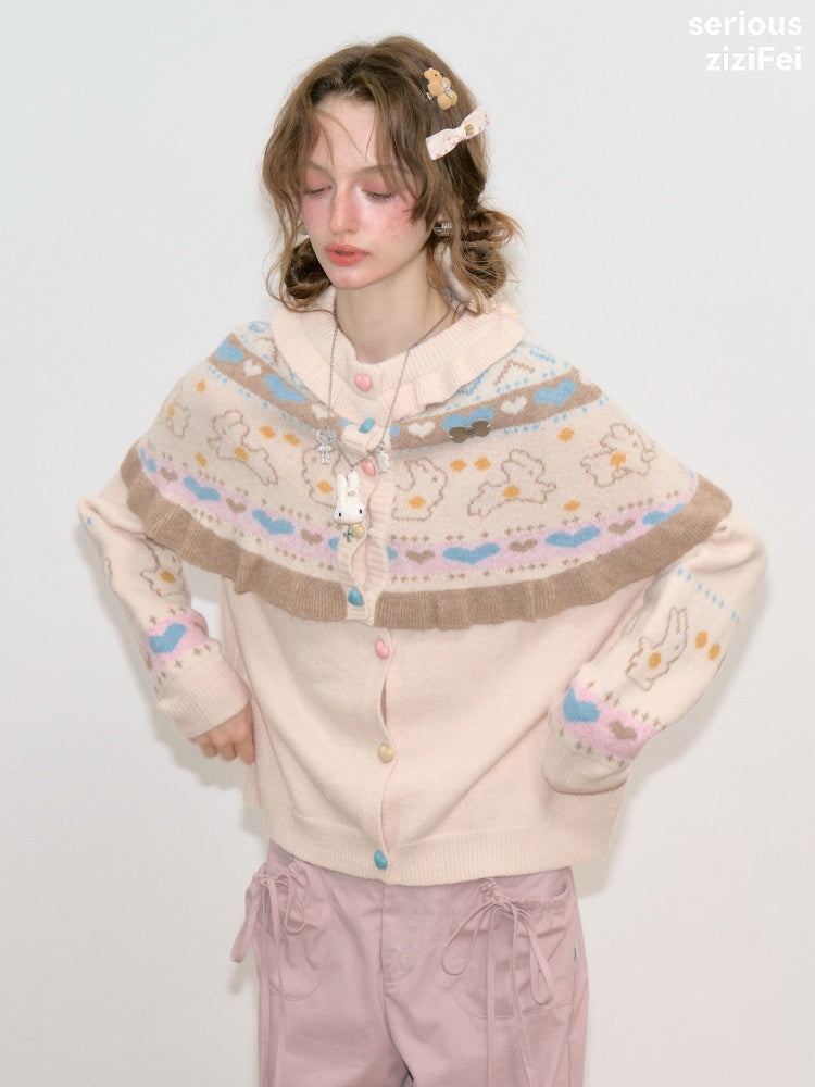 Star Rabbit Dreams Journey Apricot Cape Shawl Two-Piece Sweater Knit Cardigan【s0000018797】