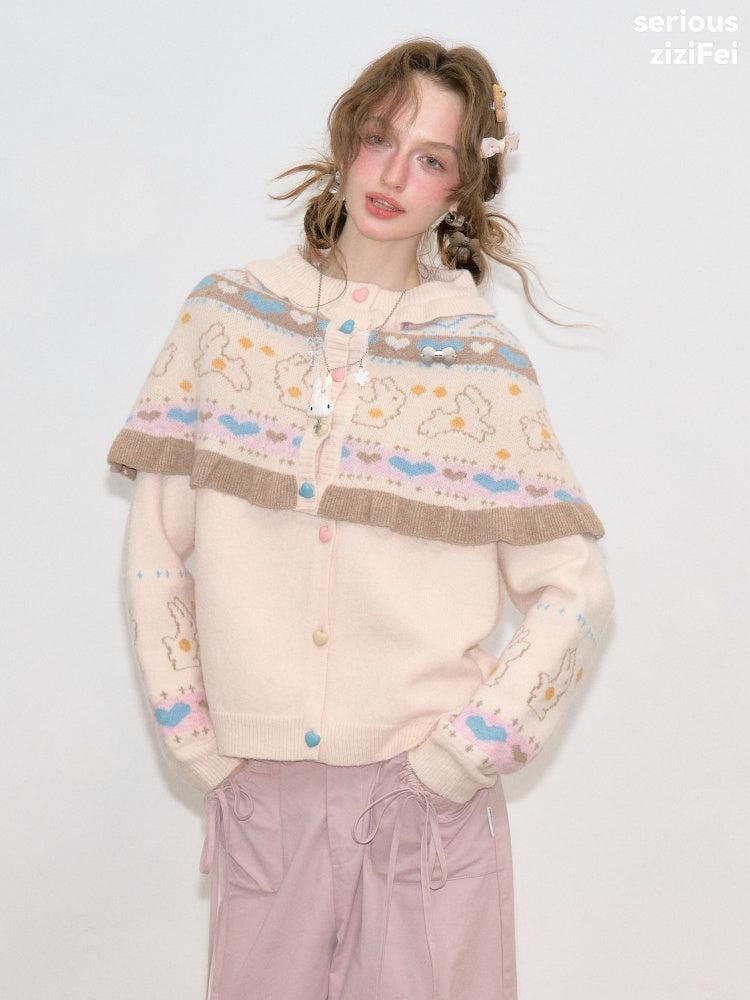 Star Rabbit Dreams Journey Apricot Cape Shawl Two-Piece Sweater Knit Cardigan【s0000018797】