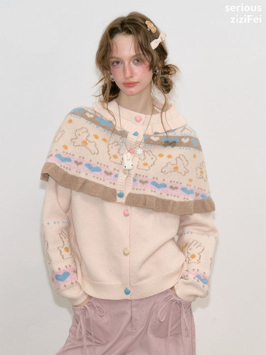 Star Rabbit Dreams Journey Apricot Cape Shawl Two-Piece Sweater Knit Cardigan【s0000018797】