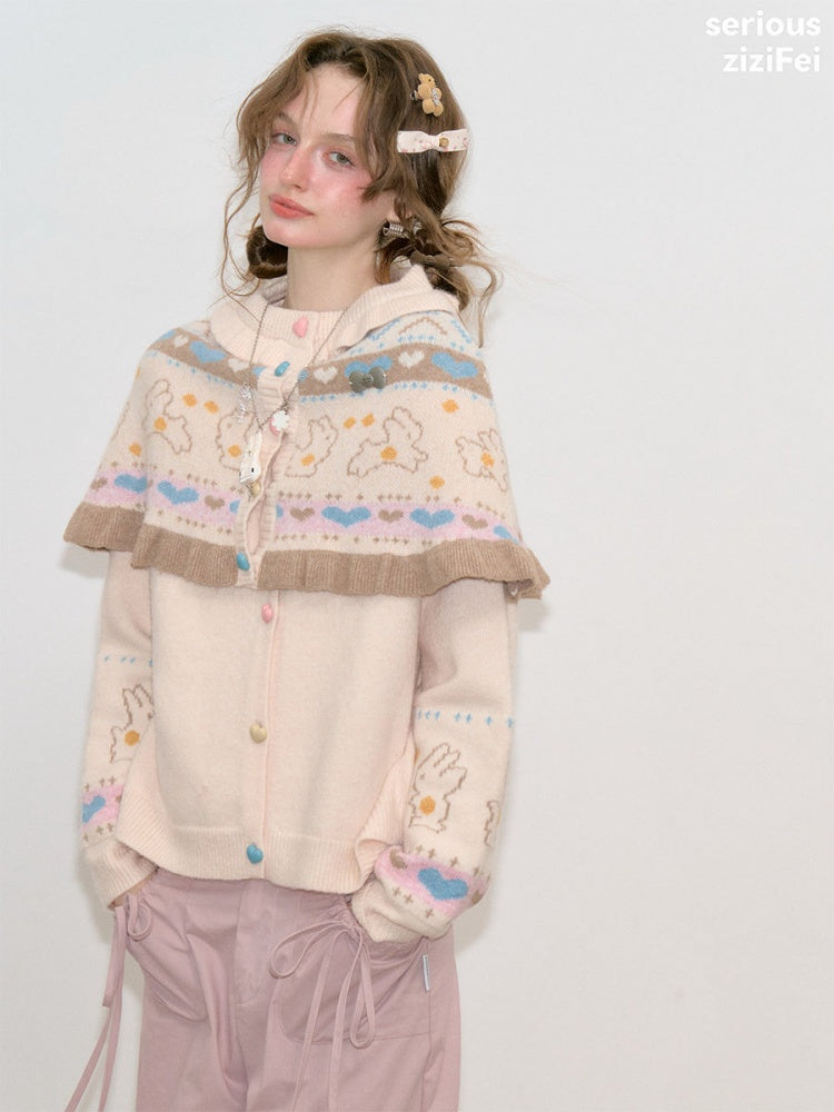 Star Rabbit Dreams Journey Apricot Cape Shawl Two-Piece Sweater Knit Cardigan【s0000018797】