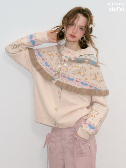 Star Rabbit Dreams Journey Apricot Cape Shawl Two-Piece Sweater Knit Cardigan【s0000018797】