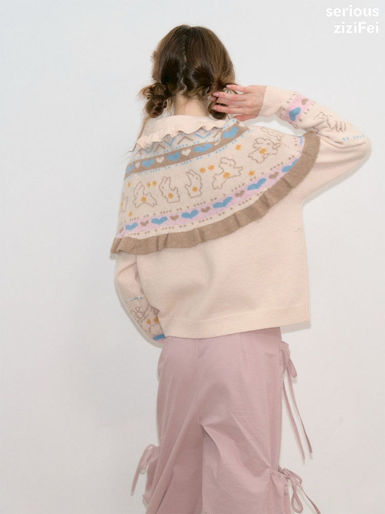 Star Rabbit Dreams Journey Apricot Cape Shawl Two-Piece Sweater Knit Cardigan【s0000018797】