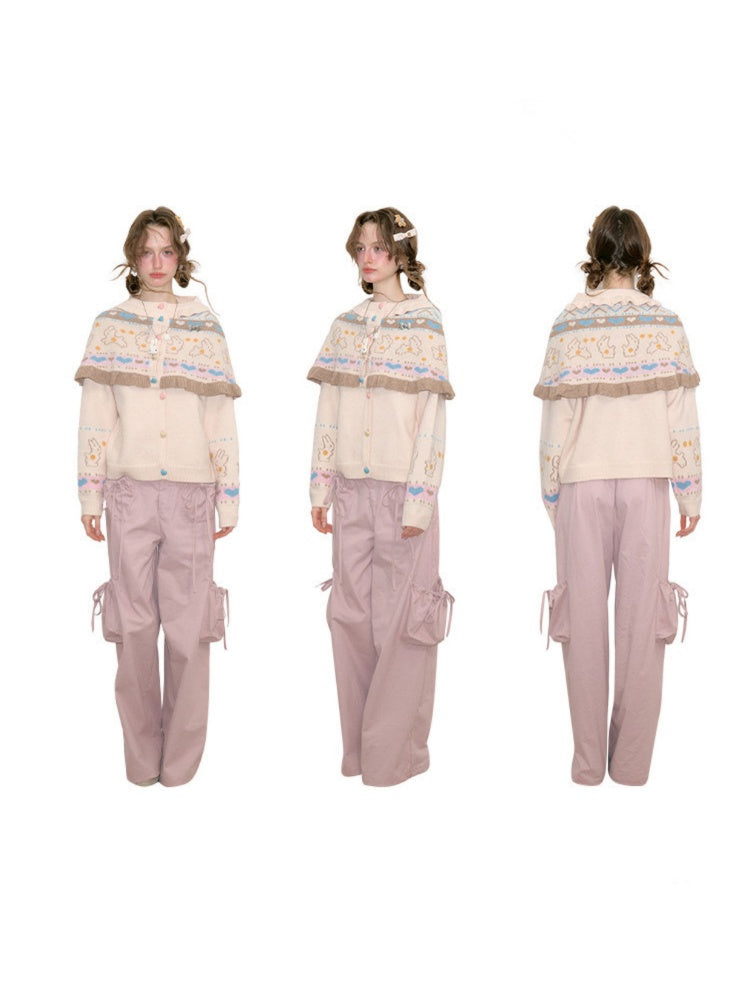 Star Rabbit Dreams Journey Apricot Cape Shawl Two-Piece Sweater Knit Cardigan【s0000018797】