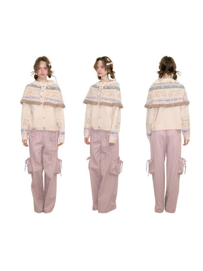 Star Rabbit Dreams Journey Apricot Cape Shawl Two-Piece Sweater Knit Cardigan【s0000018797】