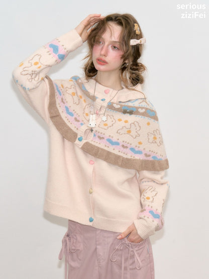 Star Rabbit Dreams Journey Apricot Cape Shawl Two-Piece Sweater Knit Cardigan【s0000018797】