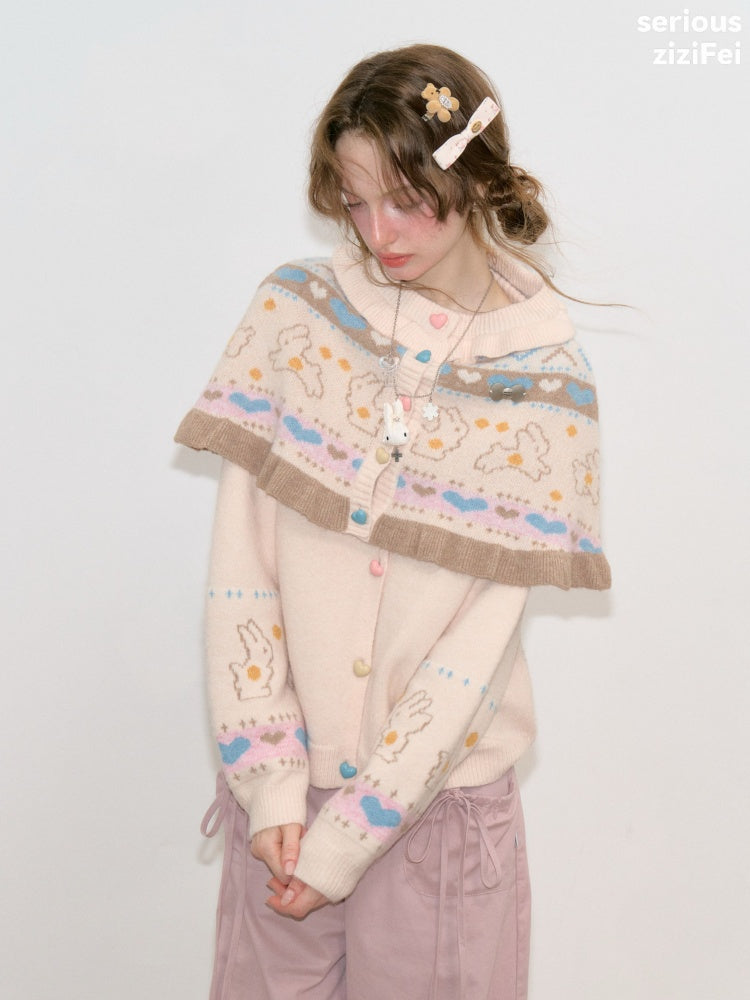 Star Rabbit Dreams Journey Apricot Cape Shawl Two-Piece Sweater Knit Cardigan【s0000018797】