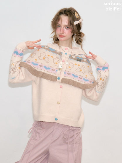 Star Rabbit Dreams Journey Apricot Cape Shawl Two-Piece Sweater Knit Cardigan【s0000018797】