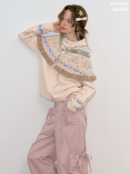 Star Rabbit Dreams Journey Apricot Cape Shawl Two-Piece Sweater Knit Cardigan【s0000018797】