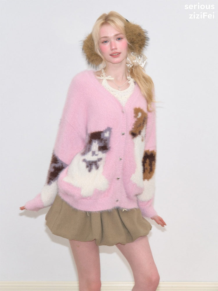 Cat Pink Warm Soft Knit Sweater Cardigan【s0000018799】