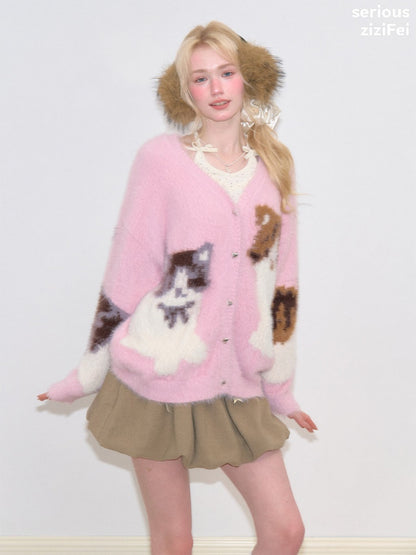 Cat Pink Warm Soft Knit Sweater Cardigan【s0000018799】