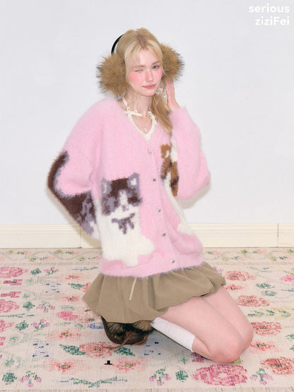 Cat Pink Warm Soft Knit Sweater Cardigan【s0000018799】