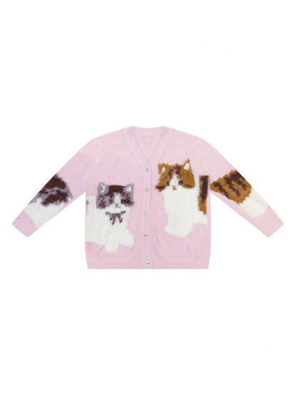 Cat Pink Warm Soft Knit Sweater Cardigan【s0000018799】