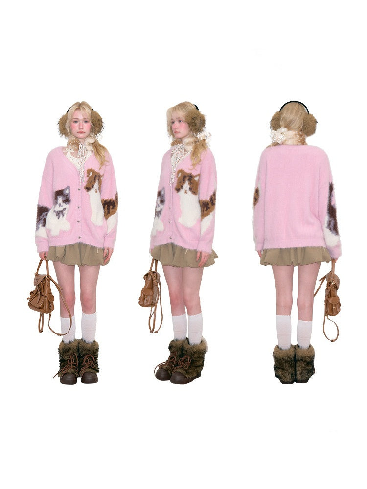 Cat Pink Warm Soft Knit Sweater Cardigan【s0000018799】