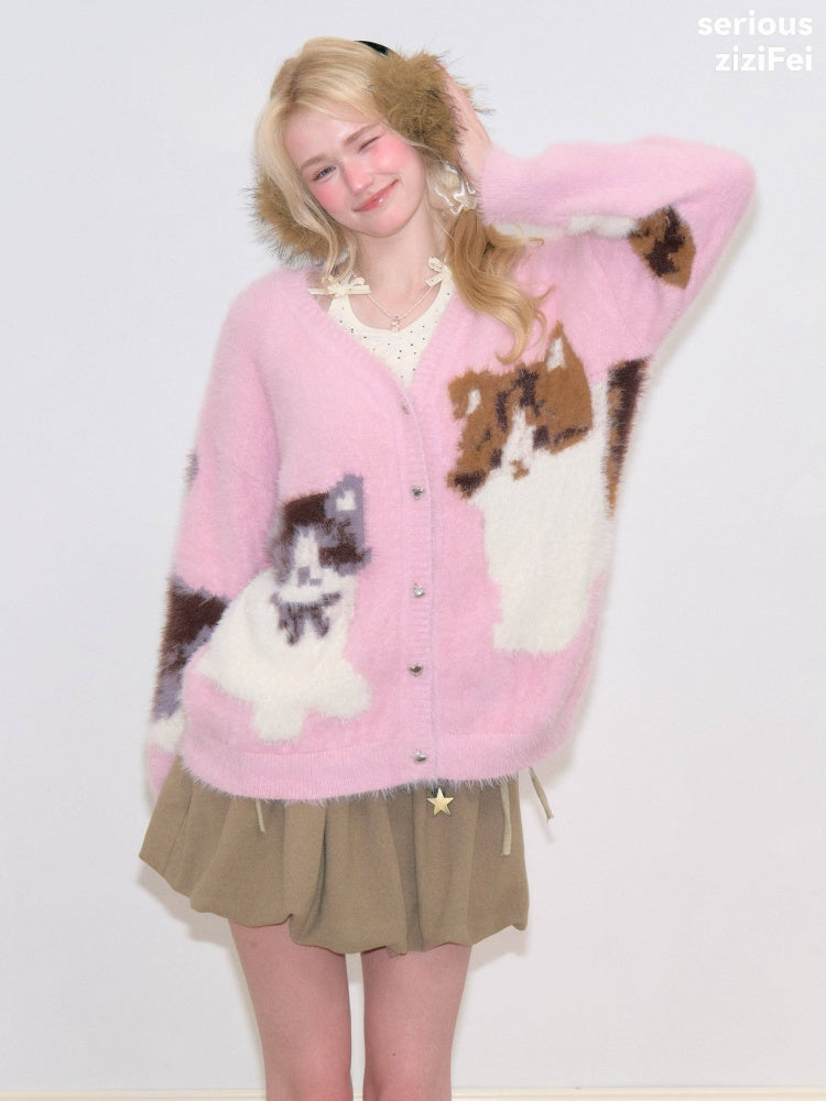 Cat Pink Warm Soft Knit Sweater Cardigan【s0000018799】